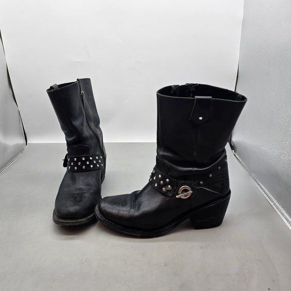 Harley-Davidson Shoes - Harley-Davidson Womens Black Leather Studded Harness Biker Boots 84359 Size 9.5